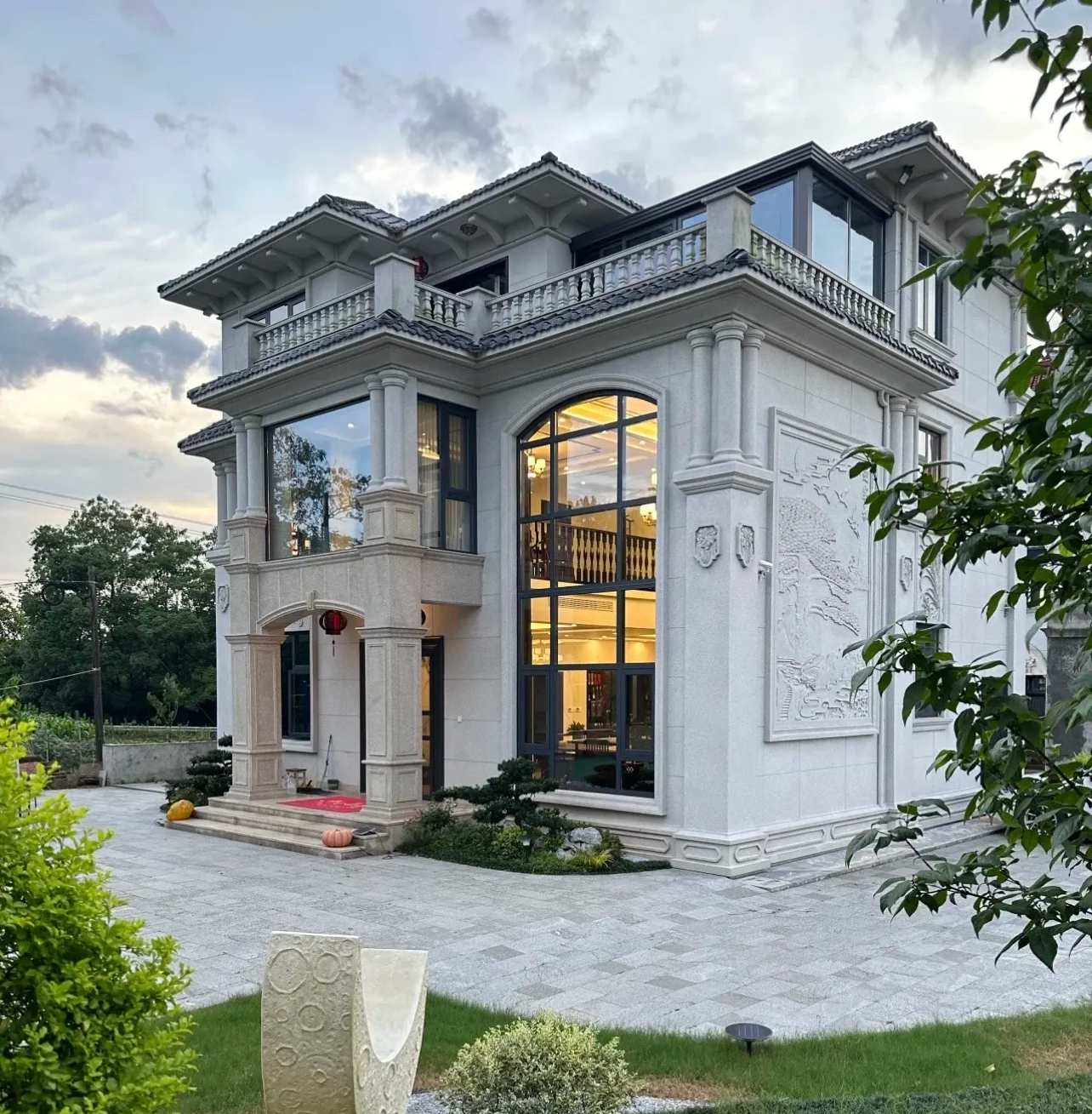 重庆 白麻花岗岩私人别墅干挂石材豪华定制