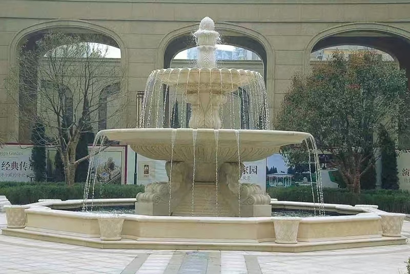 重庆 黄金麻花岗岩异型加工——户外庭院石雕流水喷泉