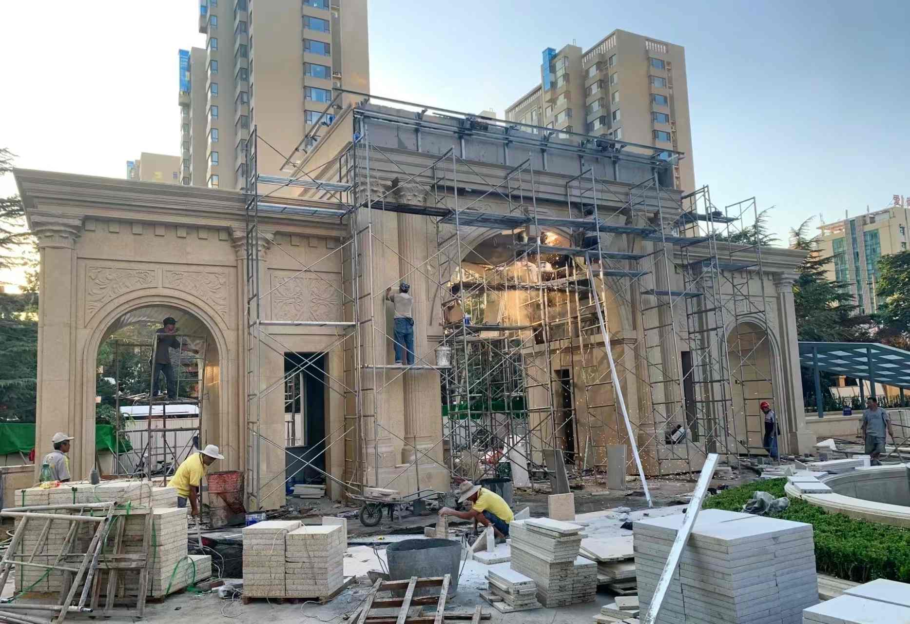 重庆 黄金麻荔枝面花岗岩小区门楼外墙干挂