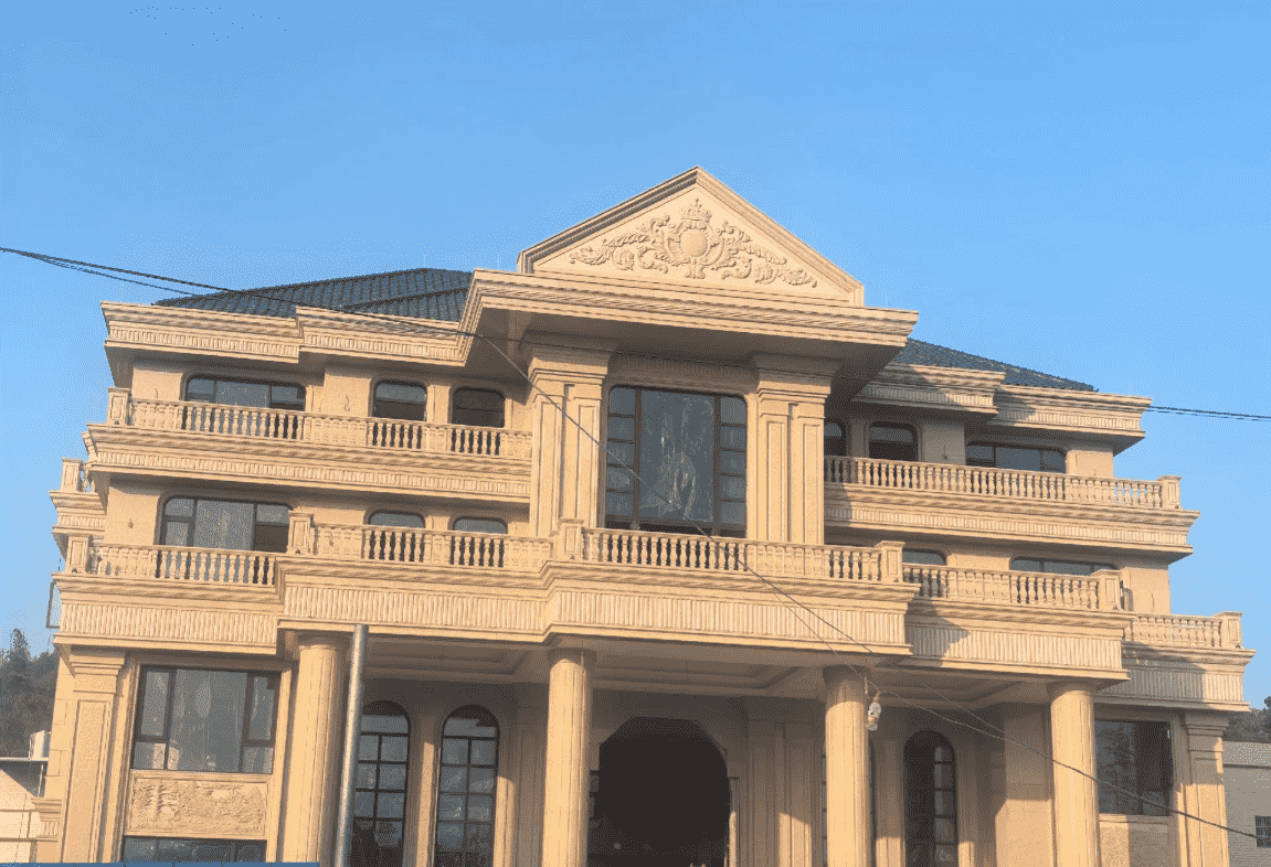 重庆黄金麻别墅外墙干挂石材效果示例